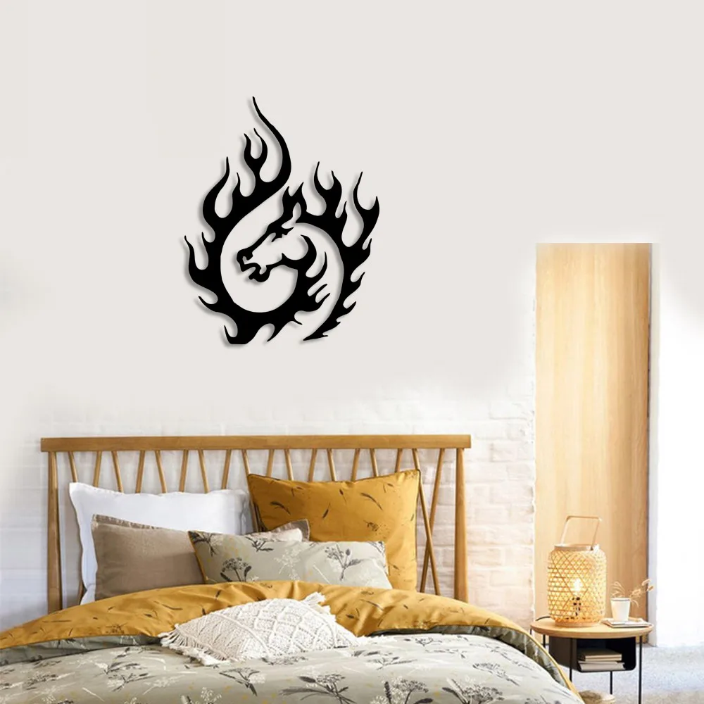 Burning Horse Figure Flames Wall Room Home Accessory Wooden Table 39x50cm