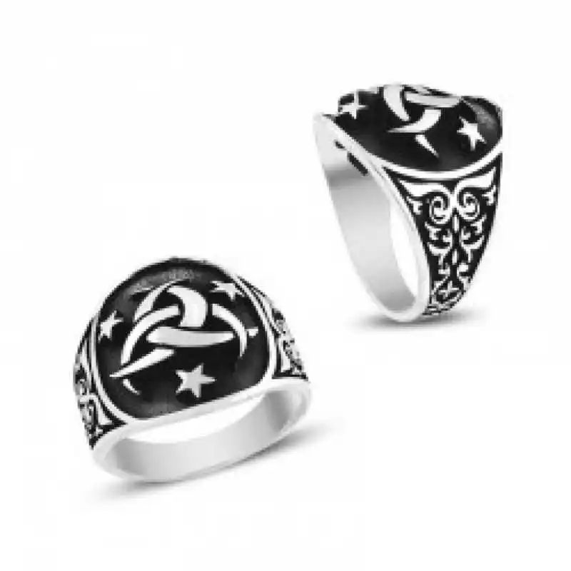 Silver Teşkilat-ı Mahsusa Crest Men's Ring - 925 Sterling Men's Jewelry Wedding Birthday Gift - Box - Men - Fashion - Botiva - Size - Turkish - Patterned Embroidered