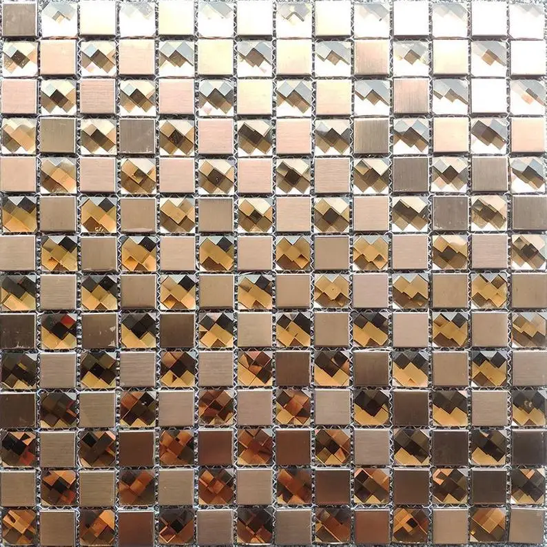 11 PCS Brown Tan Glass Mirror Mosaic Tile JMFGT072 Stainless Steel Metal Mosaic For Bathroom Kitchen