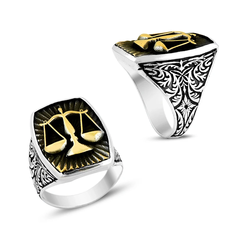 925 Silver Justice Motif Added Traditional Men Rings Special Design