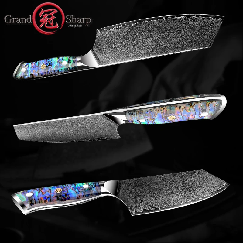 Imagem -05 - Grandsharp-damascus Steel Cleaver Knife Polegada Japonês Legumes Carne Cozinha Cozinhar Ferramentas Talheres Abalone Shell Novo