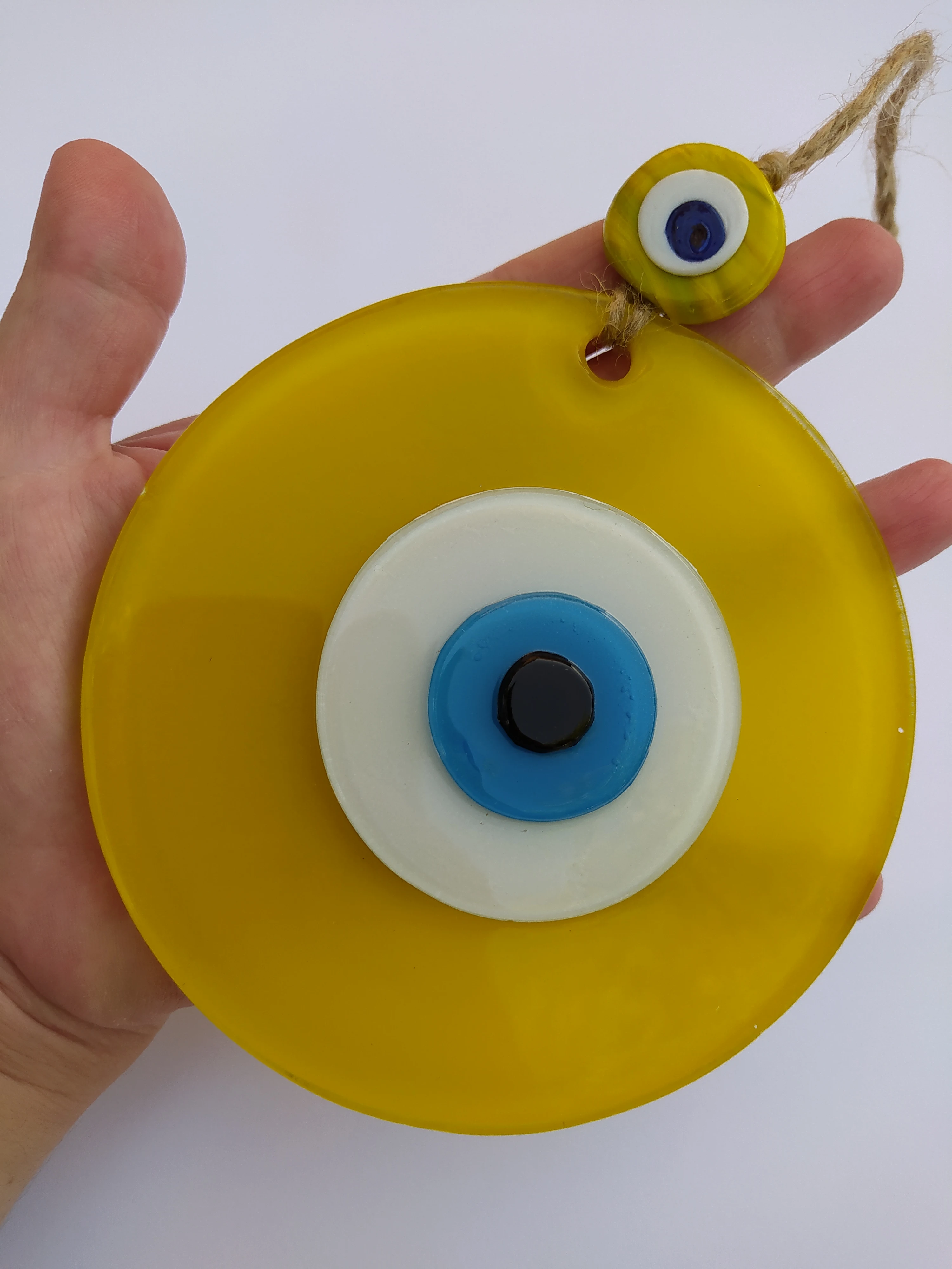 Opaque Yellow Evil Eye 12cm Glass Bead Pendant Charm Turkish Handmade Amulet for Wall Hanging Talisman Boho Home Decor Ojo Turco