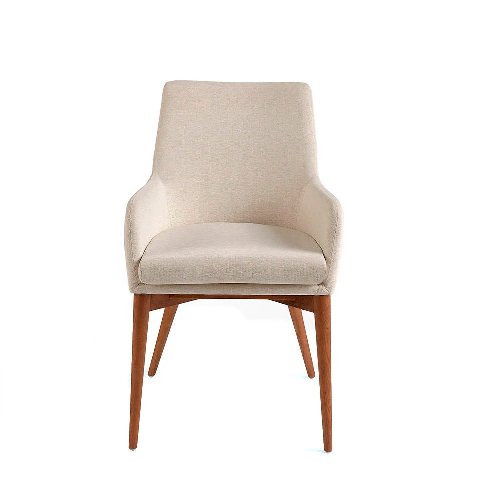 Chair 4048 Angel Cerdá-dining chair with armrest upholstered in fabric and legs structure in walnut ash wood.