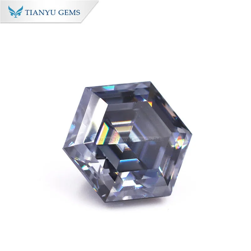 Tianyu Gems Vivid Blue Moissanite Hexagon 1.5ct 6.5mm Loose Gemstone GRA Lab Diamond Test Positive Stone For Women Wedding Rings