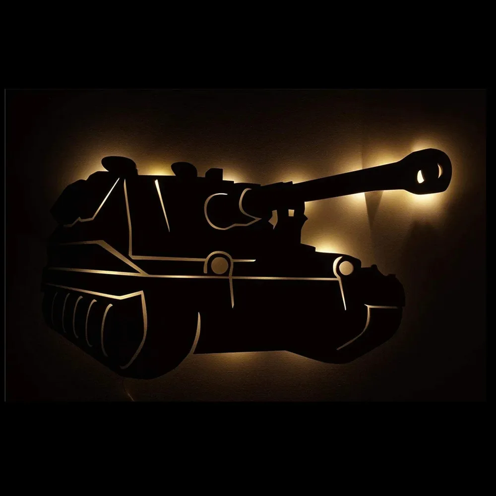 

Military Army Tank LED USB Wall Lamp Wooden Night Light for Kids Children Bedroom Decorations 30cm