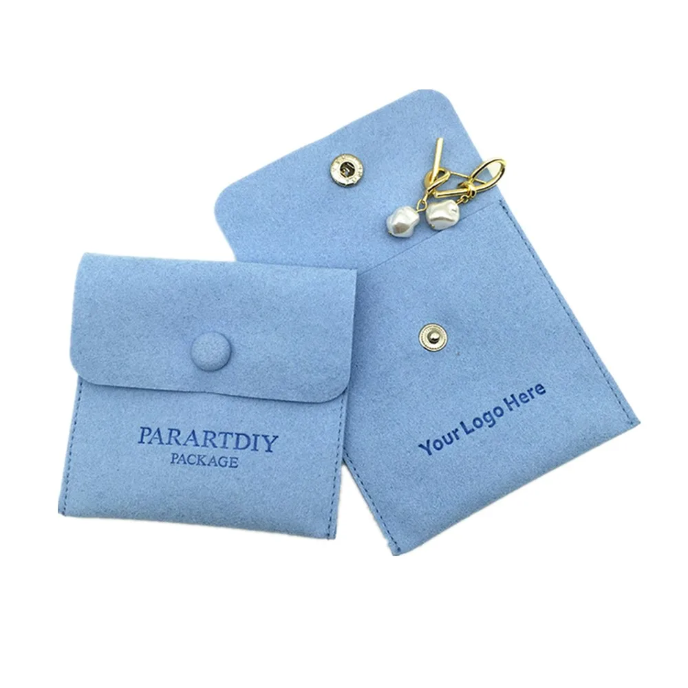 50 pieces of blue microfiber bag with buttons wholesale custom logo jewelry bagging necklace earrings brooch small bag