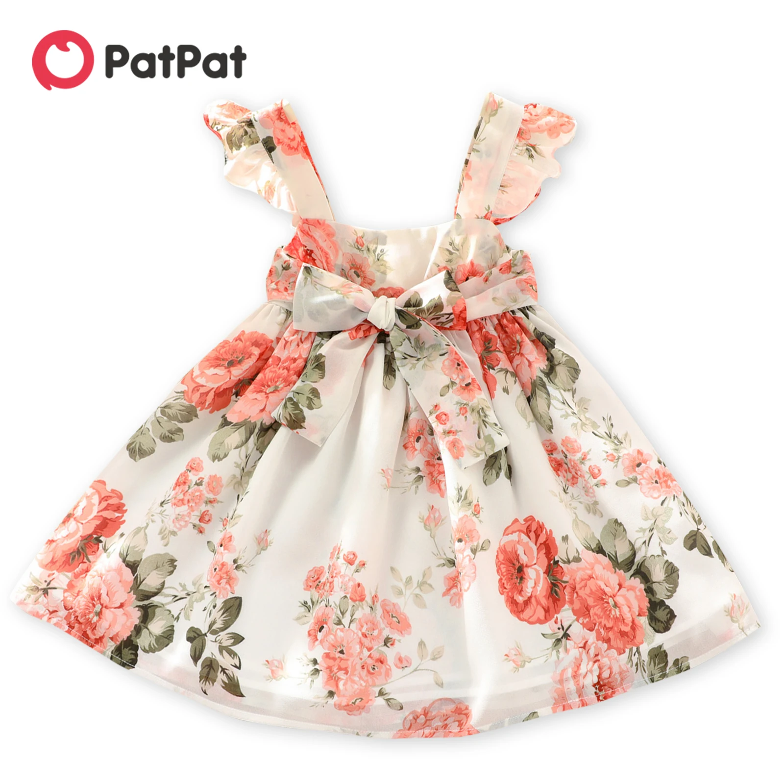 

PatPat Toddler Girl Floral Print Square Neck Ruffled Bowknot Design Sleeveless Strap Dress