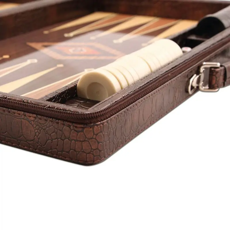 Leather Bag Luxury Backgammon Crocodile Covered Walnut Wood Travel Games Large Set Board Turkish Entertainment Christmas Gift