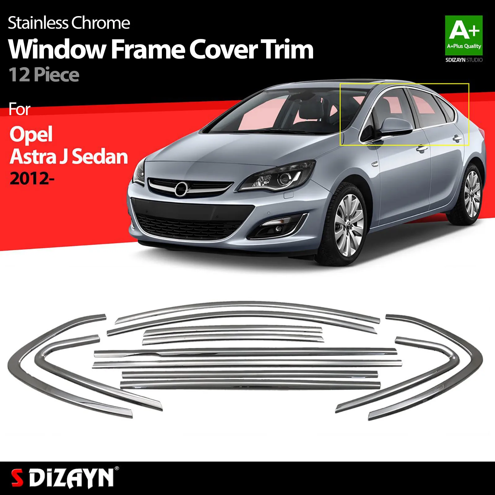 

S Dizayn For Opel Astra J SD Chrome Window Frame Cover Trim Stainless Steel 12 Pcs Exterior Car Accessories Parts Auto Products