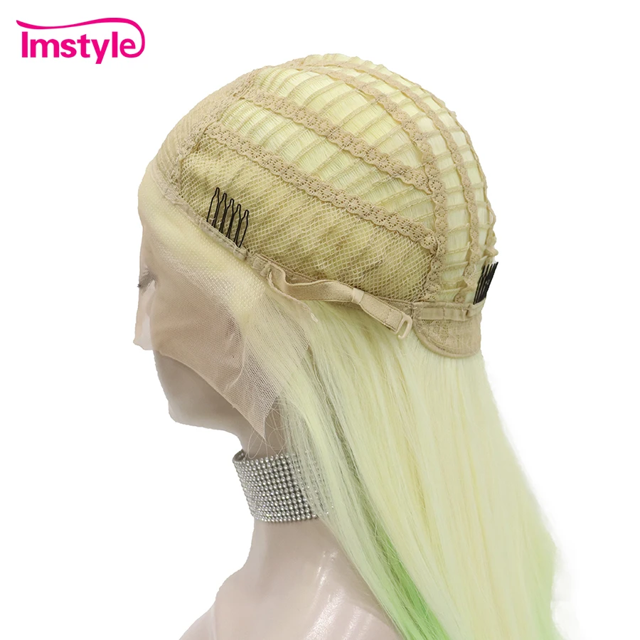 Imstyle-Ombre sintético peruca dianteira do laço para mulheres, verde claro, cabelo liso, peruca de festa, alta temperatura