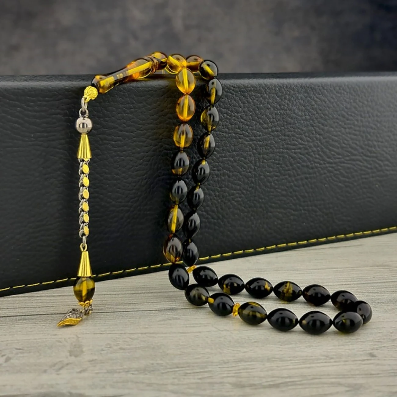 

Real 925 Sterling Gold Coating Squeezed Fire Amber Rosary Knitting With Tassels For Men 33 Beads Muslim Prayer Tasbih Misbaha