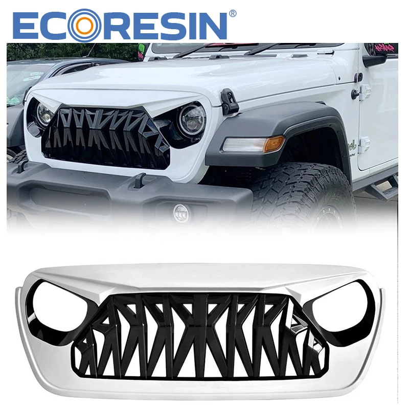 For Jeep Wrangler 2018-2022  JL JT  Jeep Auto Parts Front  Bumper SHARK Grilles Exterior  Accessories Insert Mask Style Grill