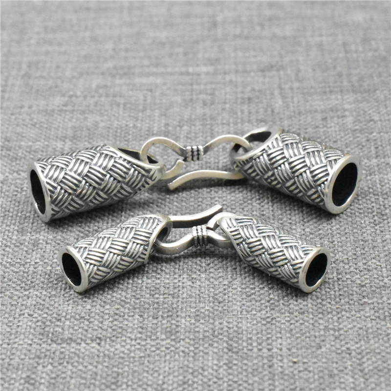 925 Sterling Silver Weave Woven Leather Cord End Cap with Hook Clasp for Bracelet Necklace