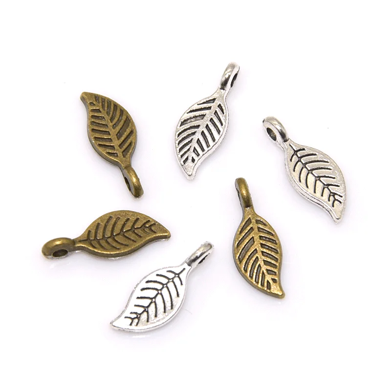 Wholesale 40pcs Two Color Leaves Charms Alloy Metal Leaf Pendants For DIY Handmade Jewelry Accessories Making 16*6mm