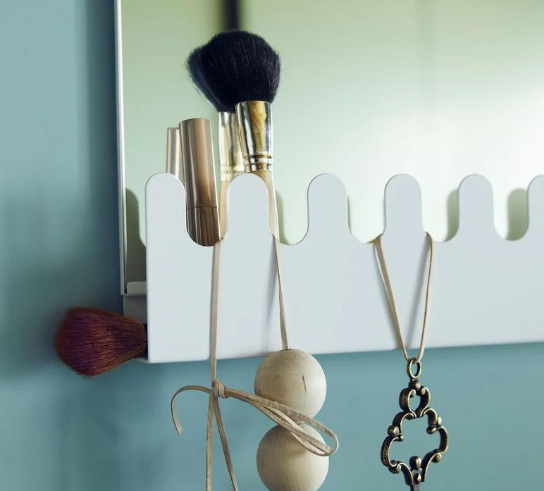 Garnes door mirror with hooks and shelf, color white (Ikea