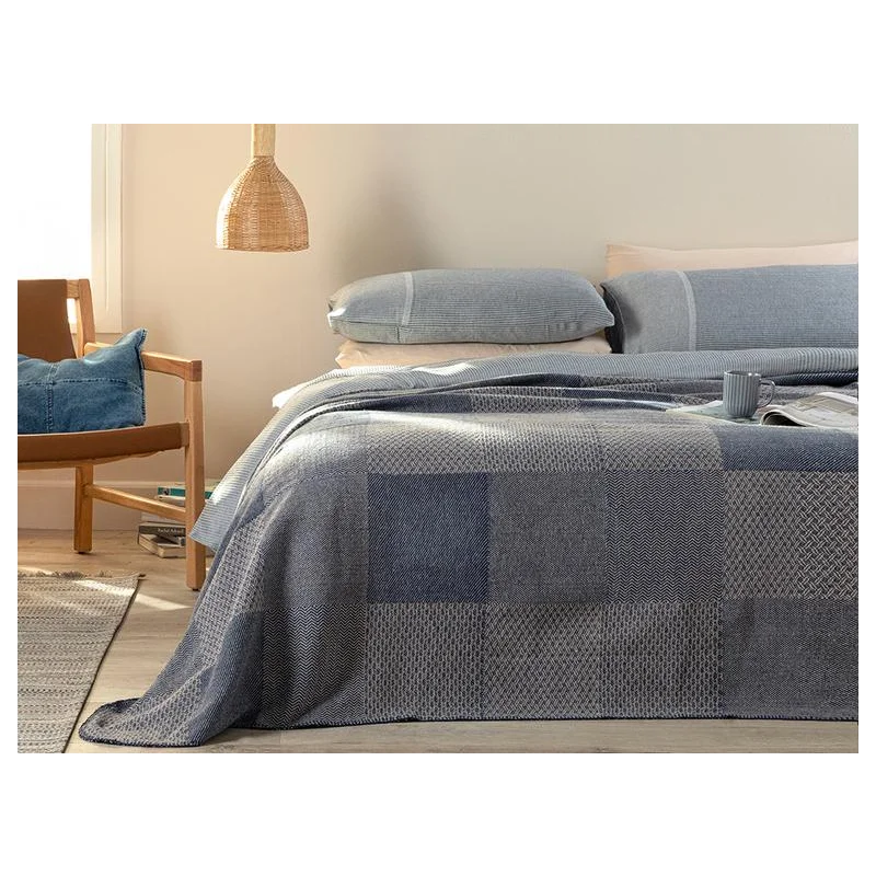 English Home ,Modern Patch Cotton Double Blanket 200x220 Cm  , Navy Blue ,Blanket 200x220 cm ,Dry Cleaning Can Be Done