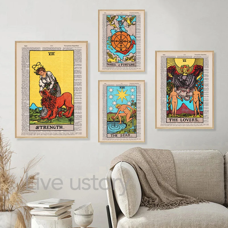The Star Sun Tarot Vintage Posters Major Arcana Magician Card Canvas Painting Lovers Tarot Wall Art Prints Fortune Teller Gifts