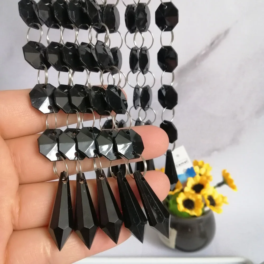 Camal 10pcs L170mm Black Drop Pendant Acrylic Octagonal Beads Garland Chandelier Hanging Home Party Curtain Wedding Centerpiece