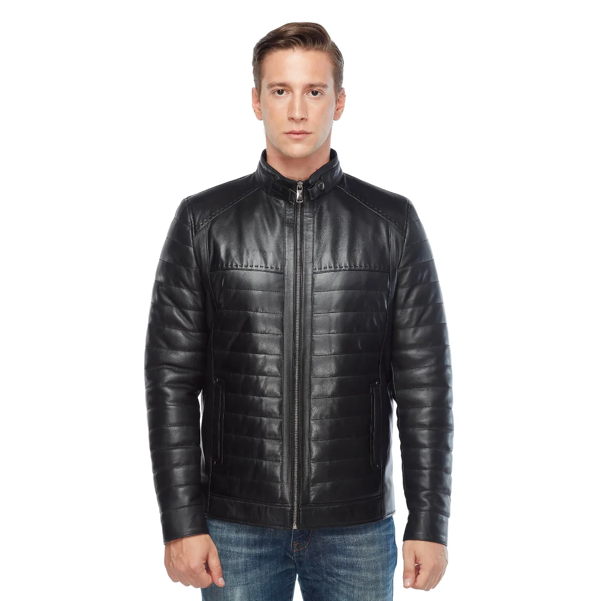 Đen Bơm Hơi Da Thật Chính Hãng Da Nam Phối Orjinal Da Cừu Thu Đông 2022 Biker Slim Size Lớn VintageTürkiye