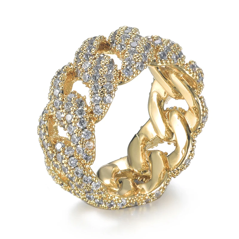 HIP Hop Classic CZ Cuban Prong Ring Gold Silver Color Iced Out Zircon Charm Ring For Men Women Jewelry Size 8-10