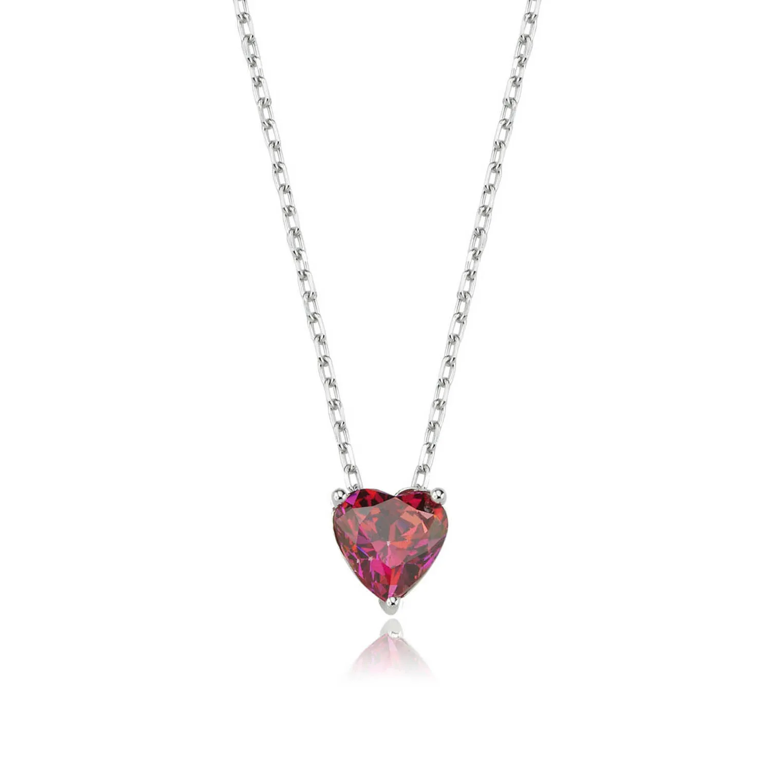 Valori Jewels 0.75 Carat, Zirconia Red Heart Gemstone, Rhodium Plated, Sterling Silver Necklace