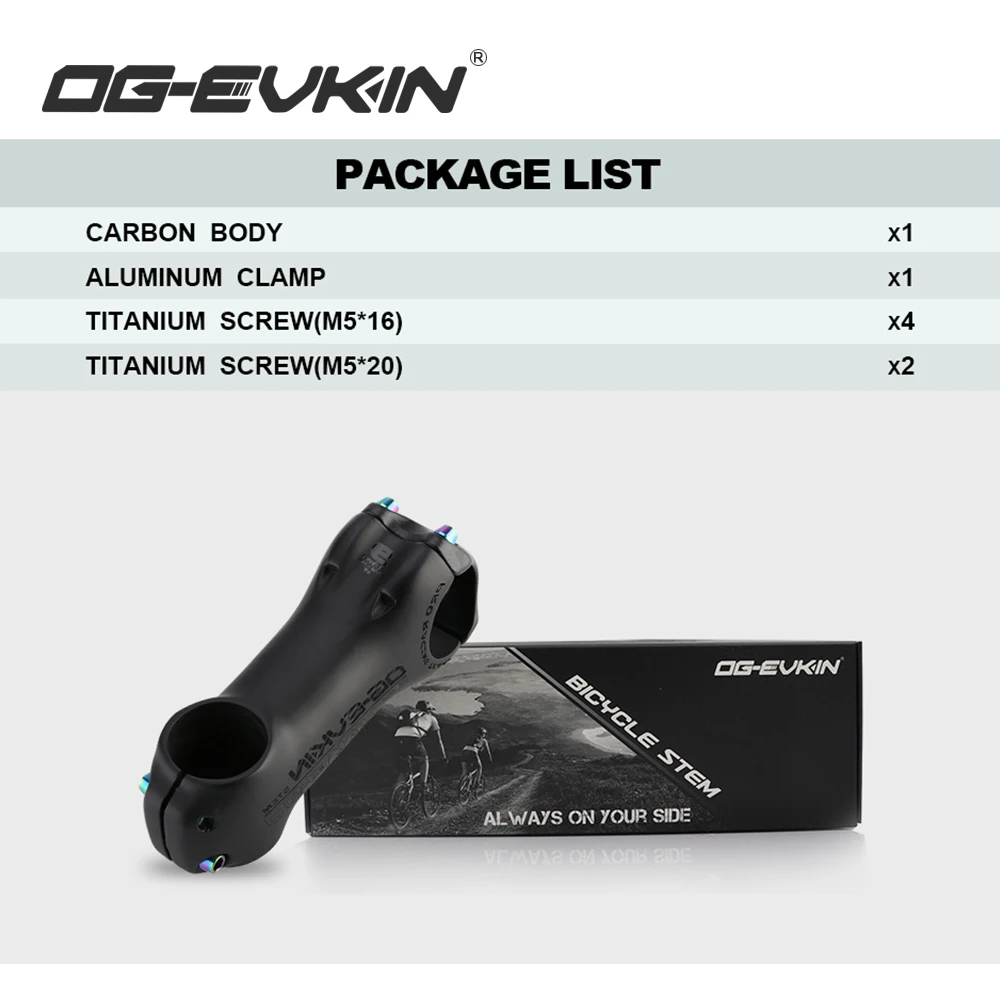 OG-EVKIN SM-004 Carbon Bicycle Stem 80/90/100/110/120mm Titanium Alloy Screws 28.6mm 31.8mm 6/17 Degree Road MTB  Bicycle Stem