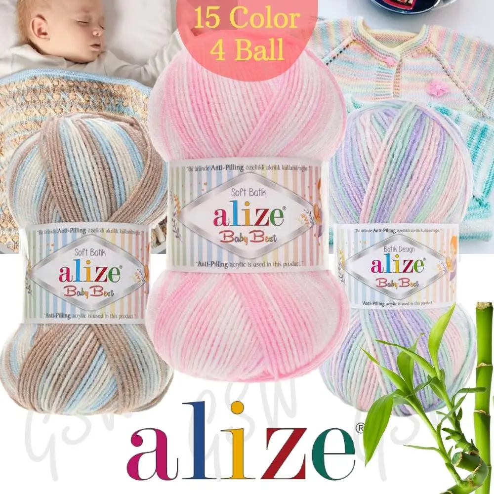 

Anti-Pilling Stripe Hand Knitted Bamboo Yarn, Alize Baby Best Batik - 4 Ball - Acrylic - Cardigan - Blanket - Sweater - Scarf - Shawl - Beanie - Booties - Blouse - DIY, Made In Turkey, 15 Color