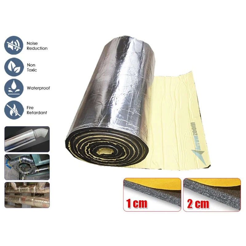 Arrowzoom 1 Meter Sound Deadening Insulation Foam Self-Adhesive Pipe Insulation Foil Mat KK1151