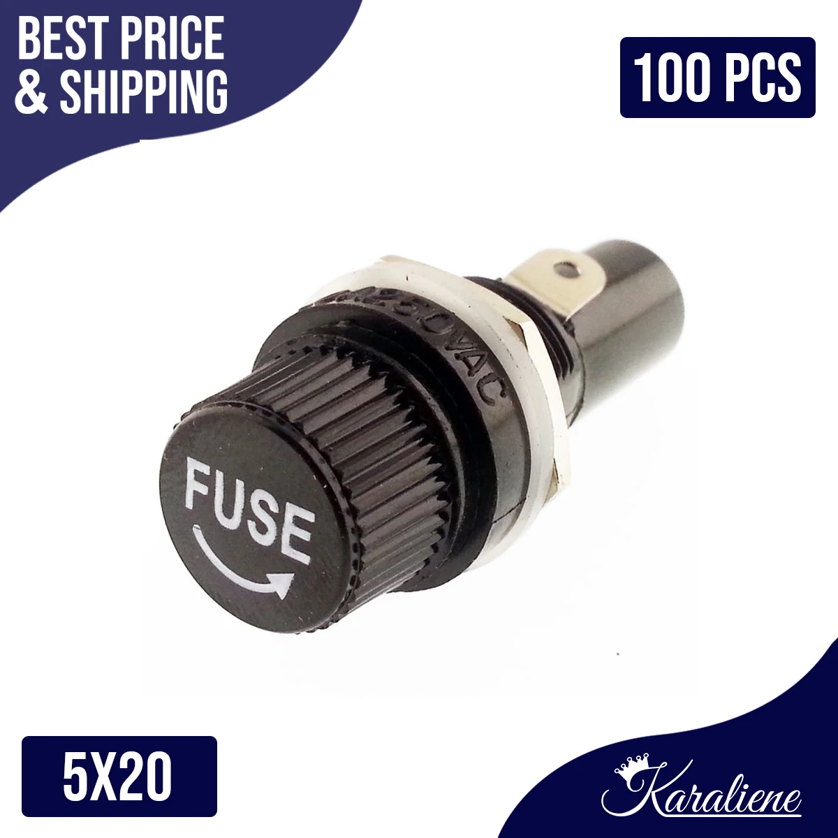 100PCS Screw Cap Panel Mount 5*20mm Glass Fuse Holder R3-12