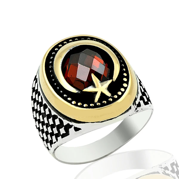 925 Silver Moon and Star Printed Nationalist English Men Rings