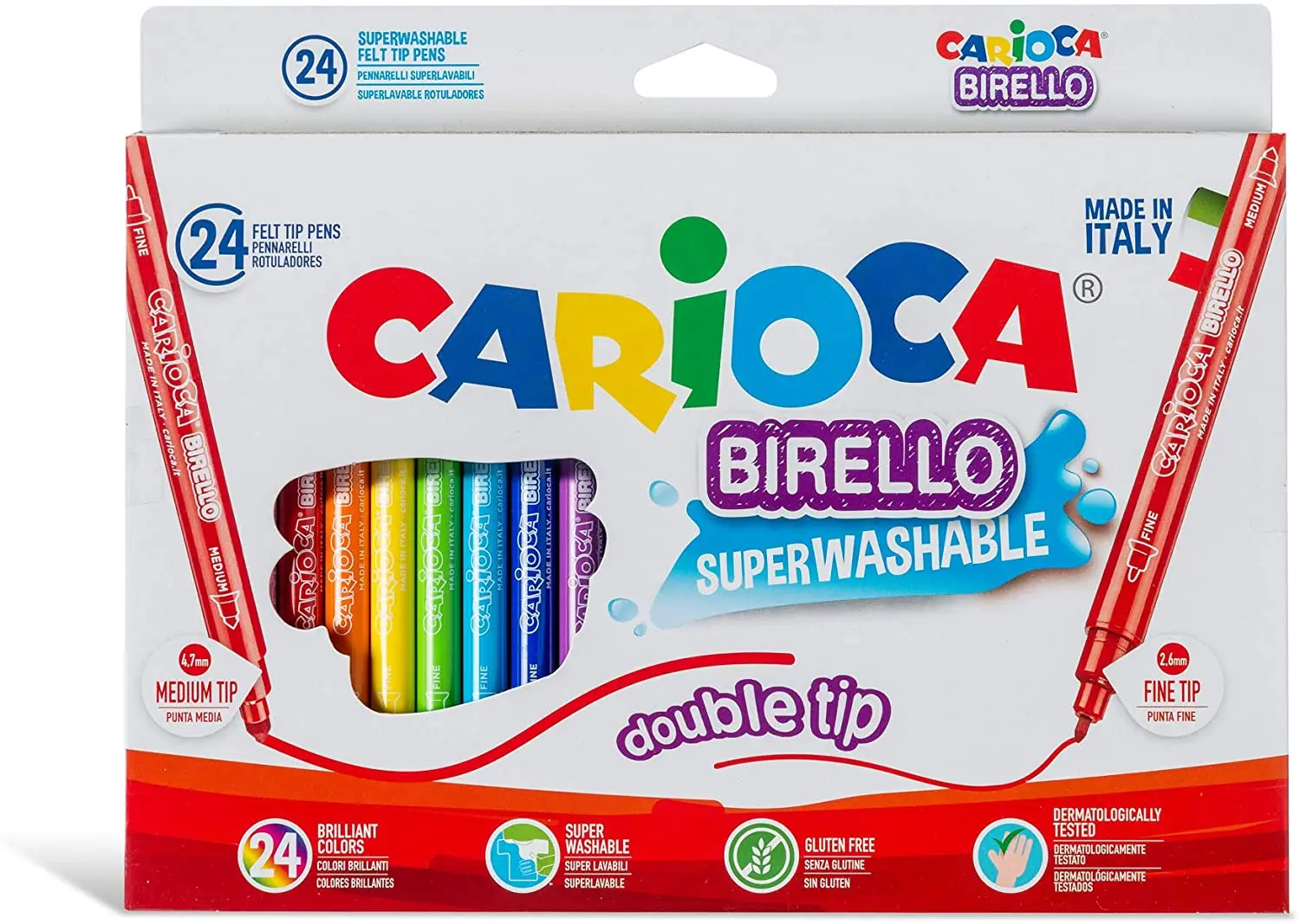 Carioca BIRELLO pens | Fine and medium tapered tip double-tip pens for children, Mandalas and Lettering. Assorted Colors 24