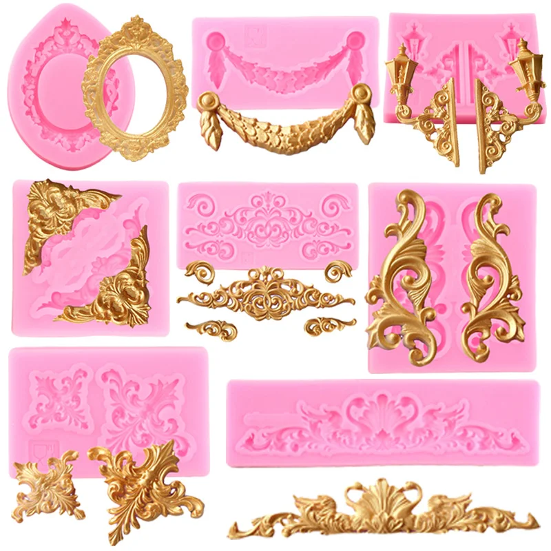 Baroque Relief Silicone Mold Cake Border Fondant Molds Cake Decorating Tools Chocolate Gumpaste Moulds Candy Clay Resin Mould