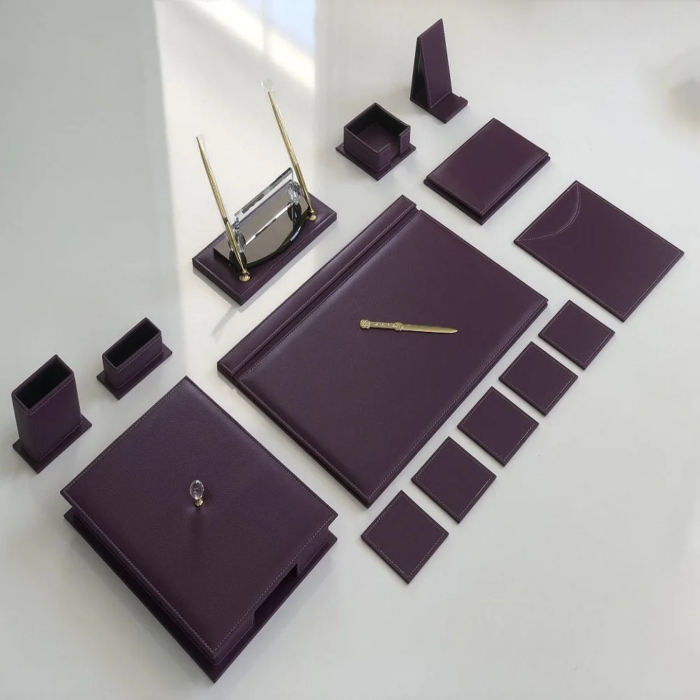 

PURPLE Color Business Office Desk Leather Mat Set Organizer Accessories (Office Supplies, Office Desktop Set,)