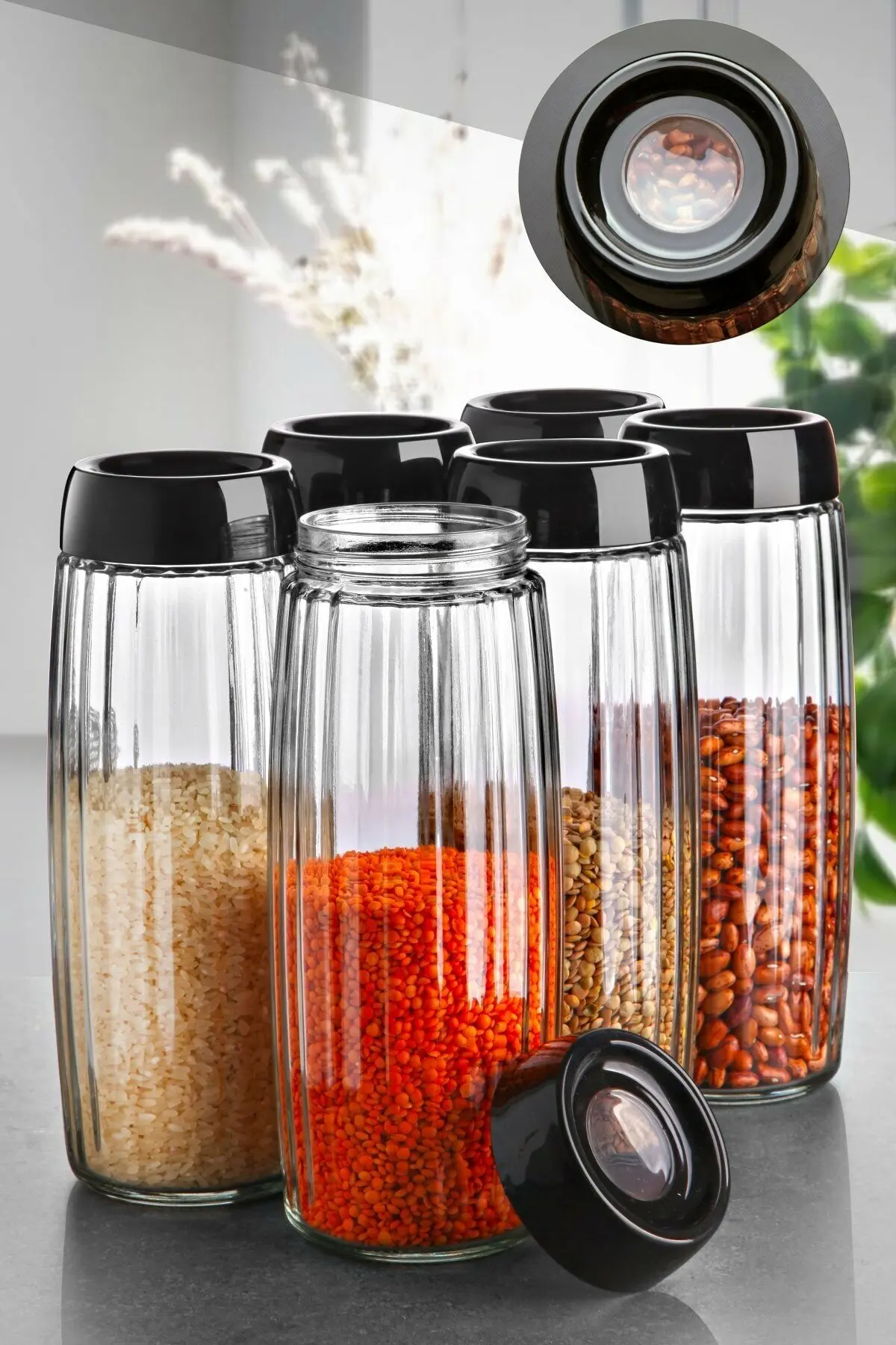 6 Pcs Mega Size Striped Glass Jar Set 1600 Ml