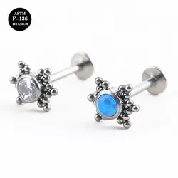 16G Implant Grade Titanium ASTM F136 Internal Thread Screw Opal CZ Gem Labret Cartilage Helix Ear Tongue Piercing Body Jewelry