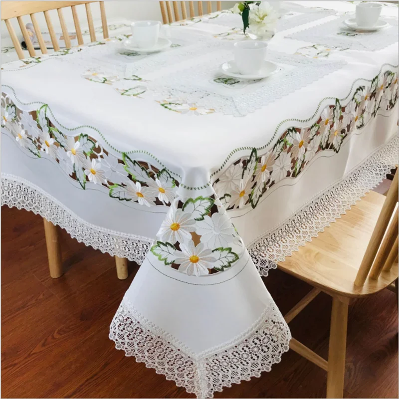 EMDKONI satin hollow embroidery small daisy tablecloth coffee table tablecloth European table runner pillow cushion