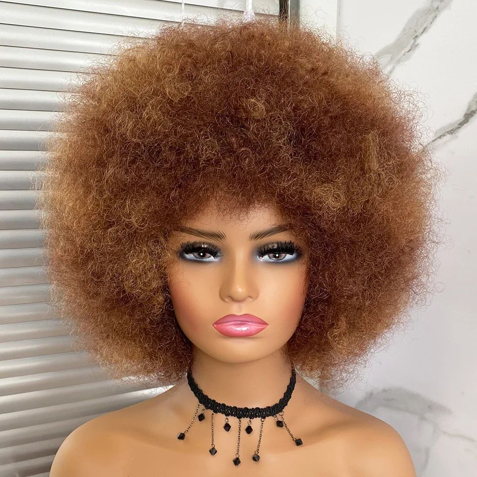 Short Hair Afro Kinky Curly Wigs With Bangs For Black Women African Synthetic Ombre Cosplay  Women Short Fluffy Wigs