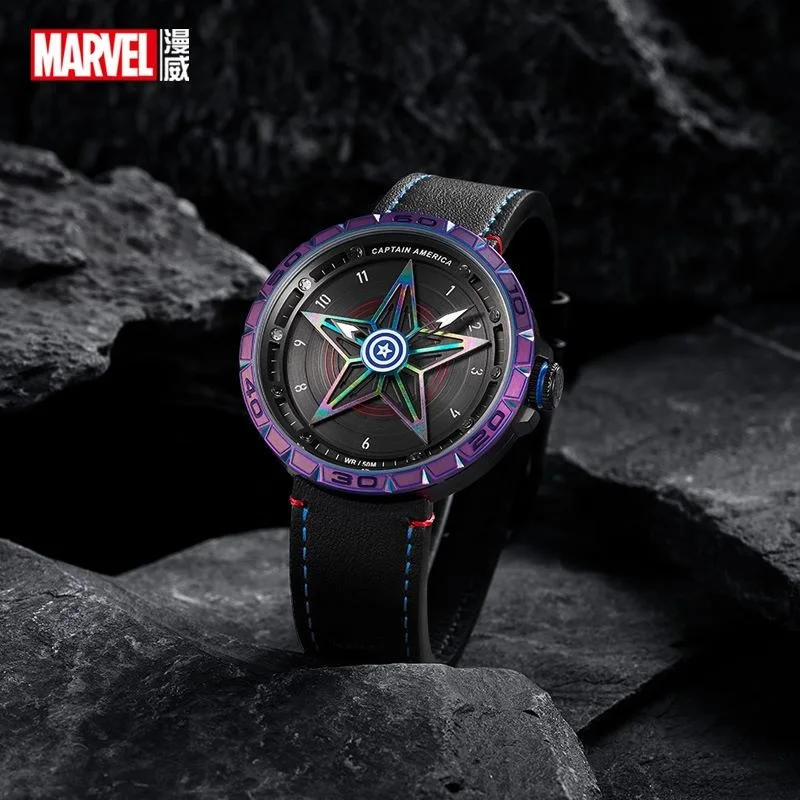 Disney Marvel Captain America Men Stainless Steel Quartz Wristwatch Avenger Crystal Glass 50m Waterproof Male New Clock Luminous