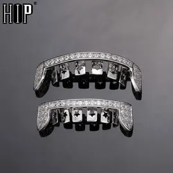 Hip Hop Iced Out Teeth Grillz Caps Bling Cubic Zircon Micro Pave Top & Bottom Charm Grills Set For Men Women Jewelry Gift