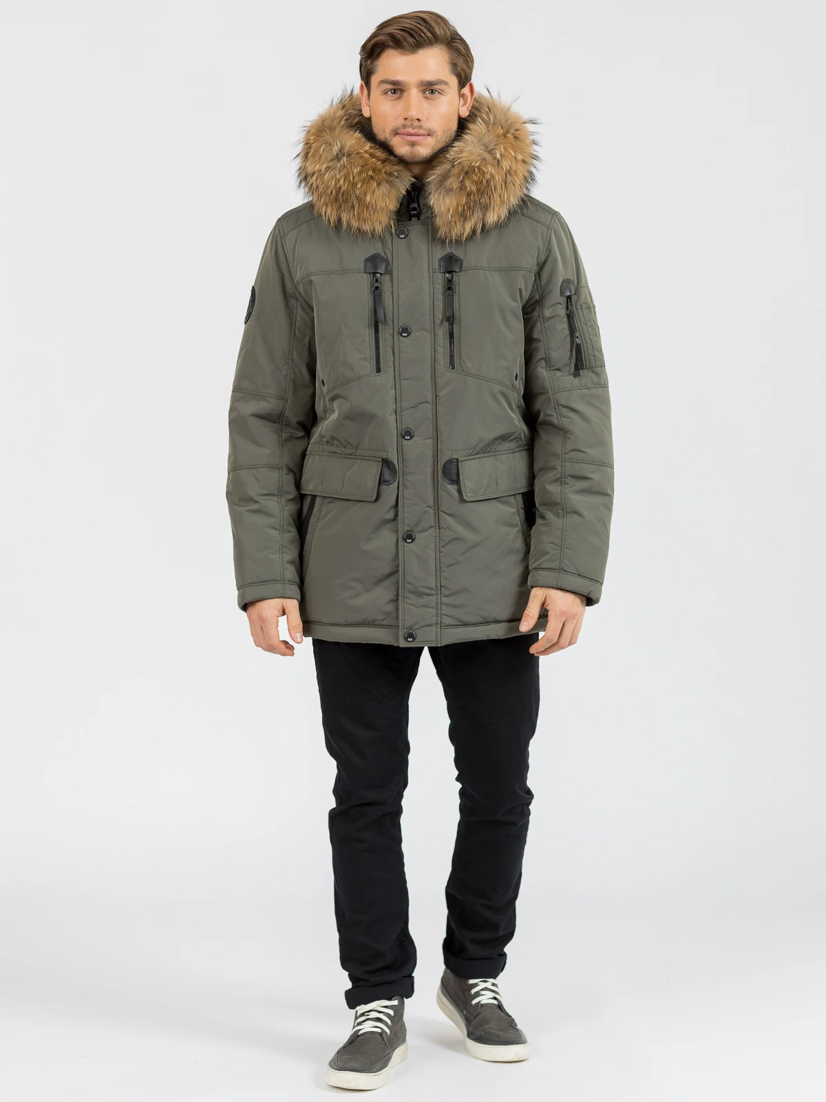 Nortfolk winter jacket men thick warm parka with removable natural fur trim on the hood and knitted cuffs