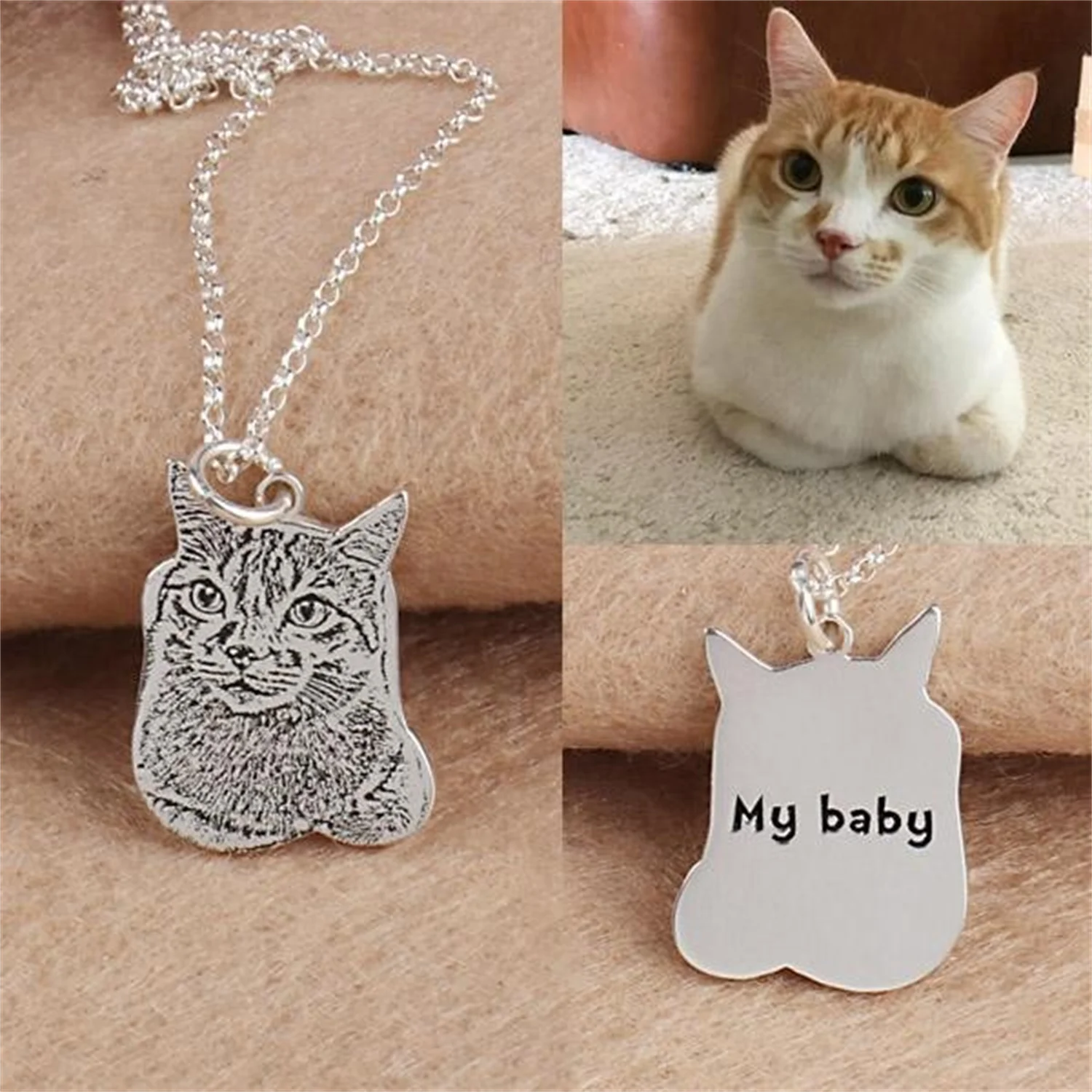 

Customized Pet Photo Necklace Personalized Engraving Dog Cat Images Pendant Souvenir Memory Jewelry Frosted pendant Gift For Her