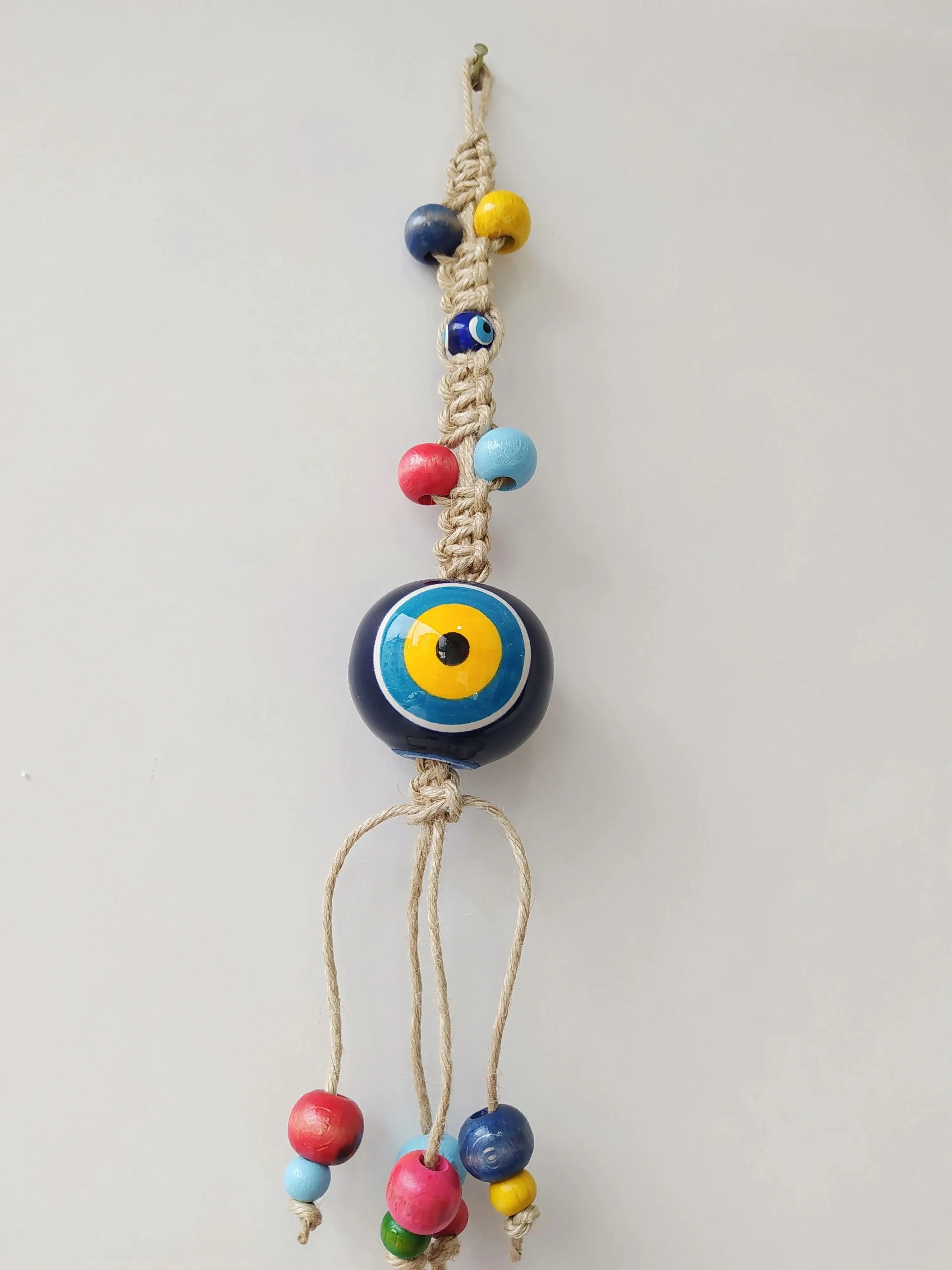 Handmade Ceramic Evil Eye 6 cm Turkish Amulet for Wall Hanging Talisman Boho Home Decor Protector