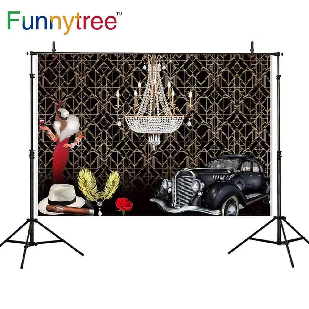 Funnytree Roaring 20th Party Backdrop The Great Gatsby Adult Birthday Background Gangster Vintage 20s Decor Wedding Photozone