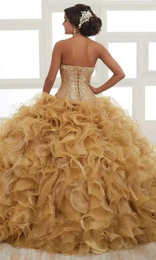 CloverBridal 2021Gold Glitter Tulle และ Organza Quinceanera ชุด Aqua Quinceañera De 15 Cinderella วันเกิดชุด WQ9802