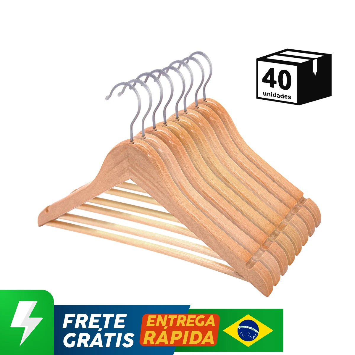 Cabides Madeira Gancho Cromado 360 ° Rotativo Alta Qualidade Moderno Modelo Adulto Unissex Organizador Rack Guarda Roupa 40 Peças