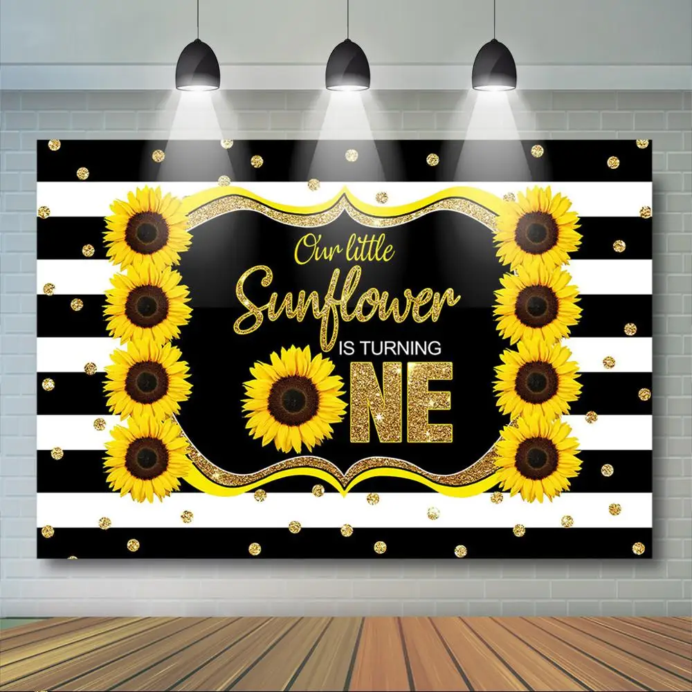 

Sunflower 1st Birthday Backdrop Our Little Sunflower is Turning One Background Girl's First Birthday Party Decor Banner