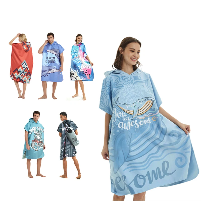 

Microfiber Surf Beach Wetsuit Changing Towel With Hood Super Absorbent Swim for Man Women Swimming Diving Bathrobe Cloak Poncho