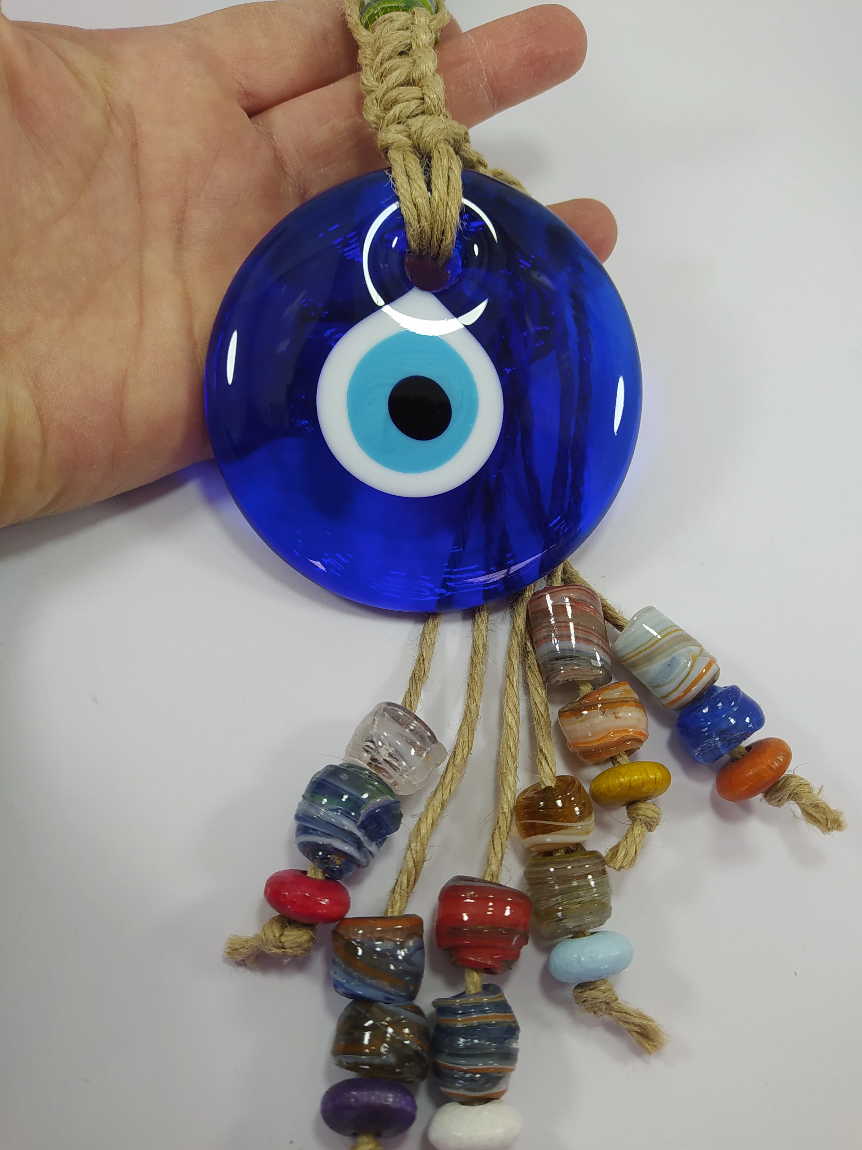 Blue Evil Eye 9cm Glass Bead Macrome Pendant Turkish Handmade Big Amulet for Wall Hanging Ojo Turco Talisman Boho Home Decor