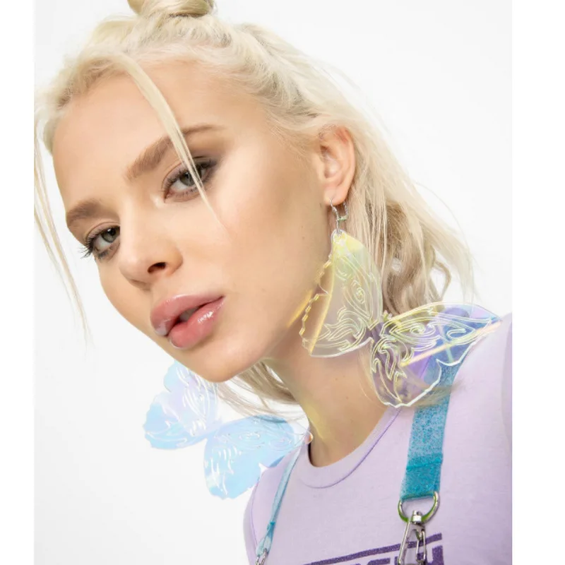 New Iridescence Large Butterfly Hyperbole Drop Earrings for Women Acrylic Trendy Jewelry Fashion Accessories