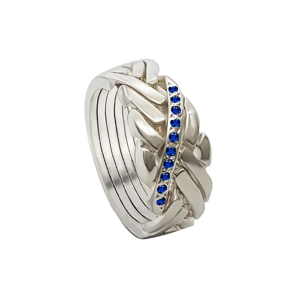 

Blue Sapphire 925 Sterling Silver 6 Band Anatolian With Stoned Turkish Puzzle Ring İnterlocking Knott Women Men Ring